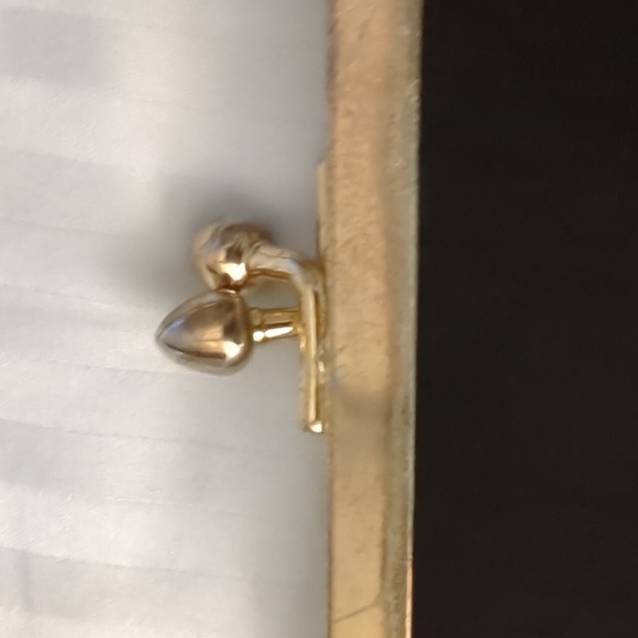 Vintage Black Satin Ande Clutch Purse Gold Embellishments across Top & Snap - Picture 7 of 8